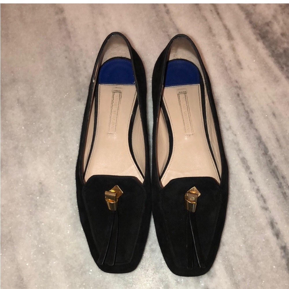 Stuart Weitzman Slipknot Black Suede Loafers 7.5
